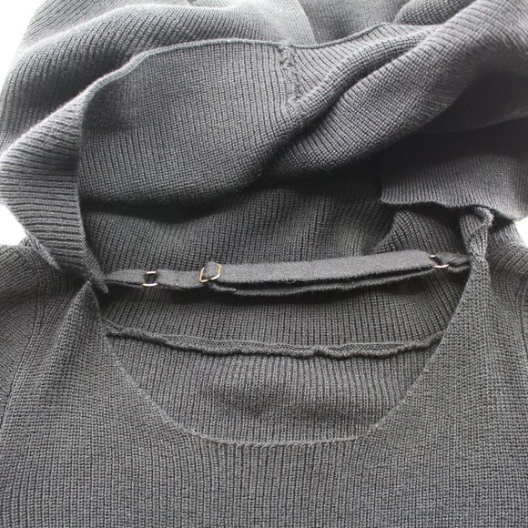 Black Off The Shoulder Sweater Ribbed Knit Adjustable Open Back Long Sleeve SZ S - Picture 15 of 15